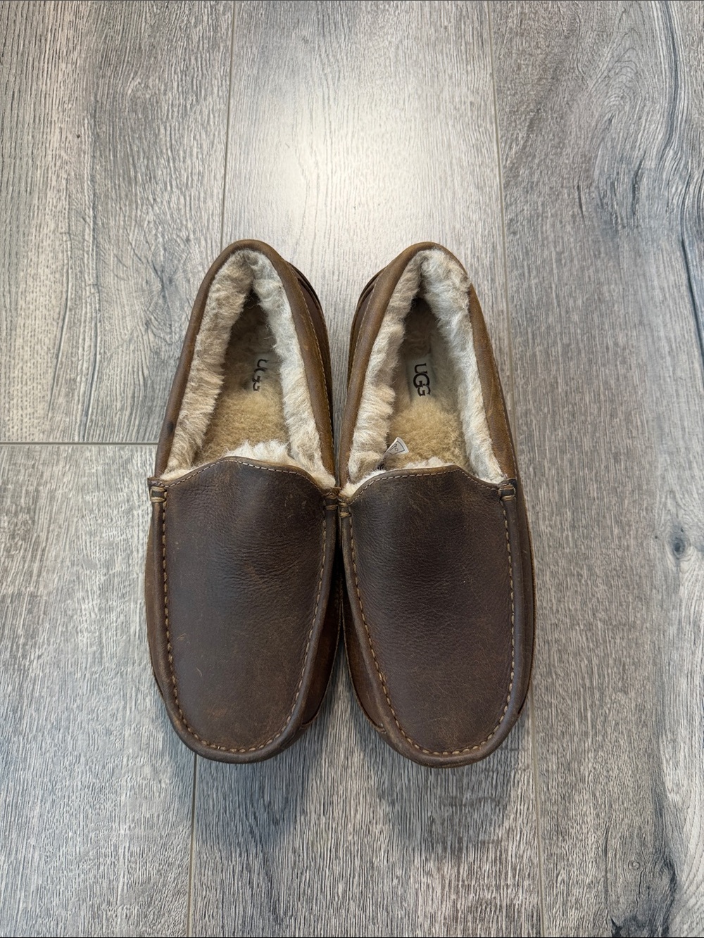UGG Men's Brown Leather Shearling-Lined Slip-On Loafers